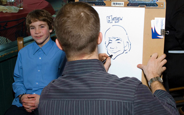 Caricature art at Jakobs Bar Mitzvah in Bucks County PA