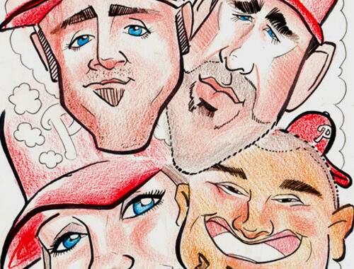 Caricature drawing on Chase Ultey, Shane Victorino and Cliff Lee