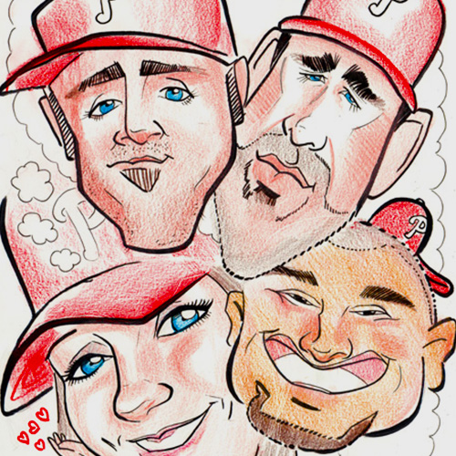 Caricature drawing on Chase Ultey, Shane Victorino and Cliff Lee