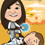 Caricature gift of Noelle and her brother fighting in a star wars themed sketch